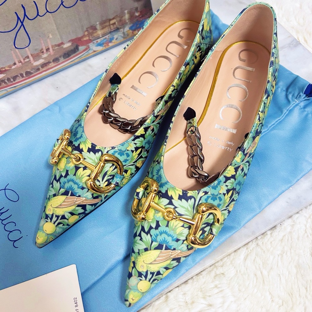 Authentic Gucci x Liberty Brand New in Box Floral Chain Ballet Horsebit Flats